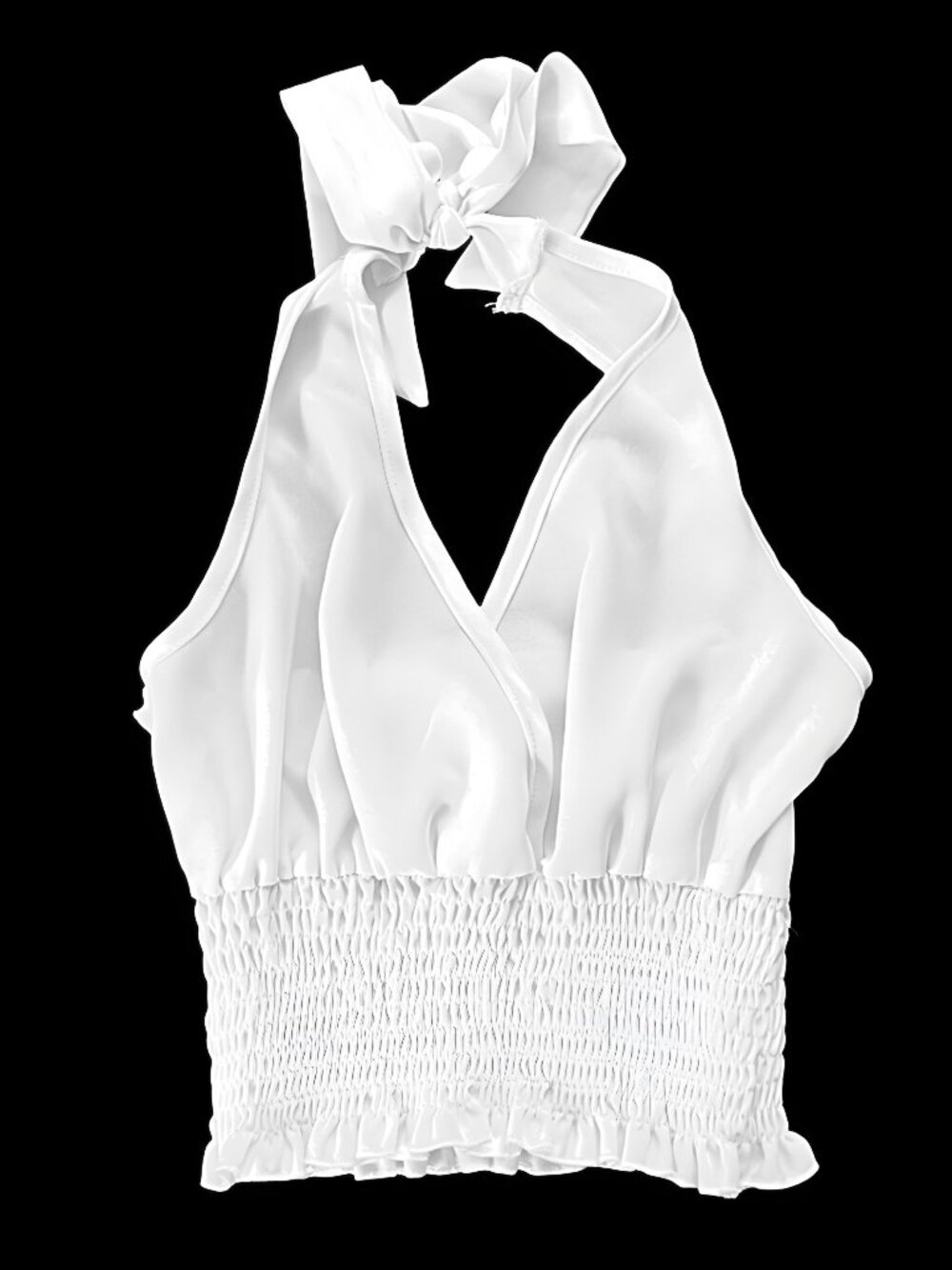 ROMWE Size XS Elegant White Tie Smocked Halter Top